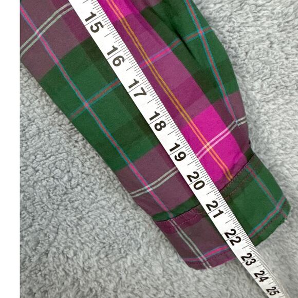 Current/Elliot Women’s Plaid Button Up Shirt Pink Green Fray Hem SZ 1 Layering - Picture 6 of 9